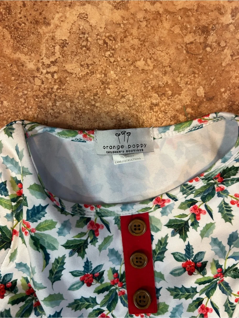 Girls Holiday Holly Print Dress with Red Pockets